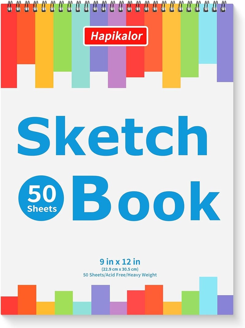 Hapikalor 9" x 12" Sketch Book for Kids Adults, 1-Pack 50 Sheets Spiral Bound Art Sketchbook, Acid Free Artist Drawing Paper Pad for Beginners Artists, Kids Travel Essentials, Gifts for 6-14 Year Old Girl - Image 1
